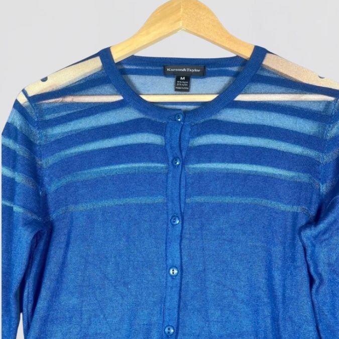Karson & Taylor Blue Sheer Stripe Cardigan Size M 7