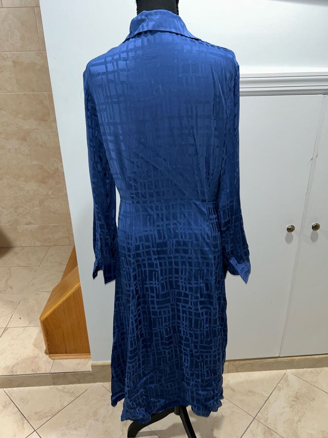 Pose Shirt Dress Size 10 Blue Jacquard Long Sleeve Button Down Midi 7