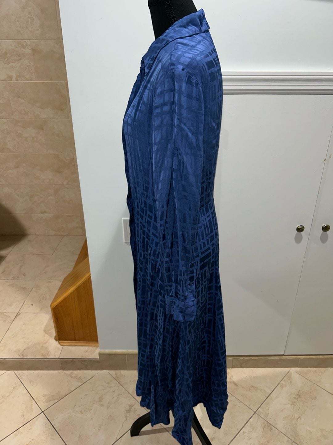 Pose Shirt Dress Size 10 Blue Jacquard Long Sleeve Button Down Midi 8