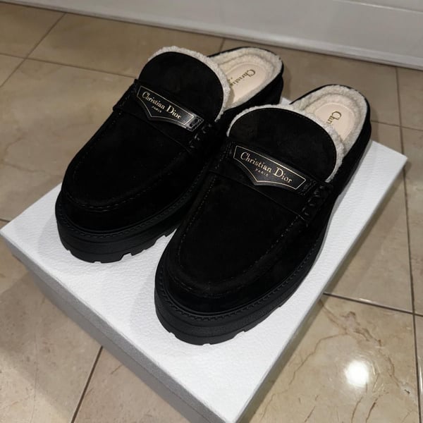 Christian Dior Boy Mule Black Suede Shearling Slide