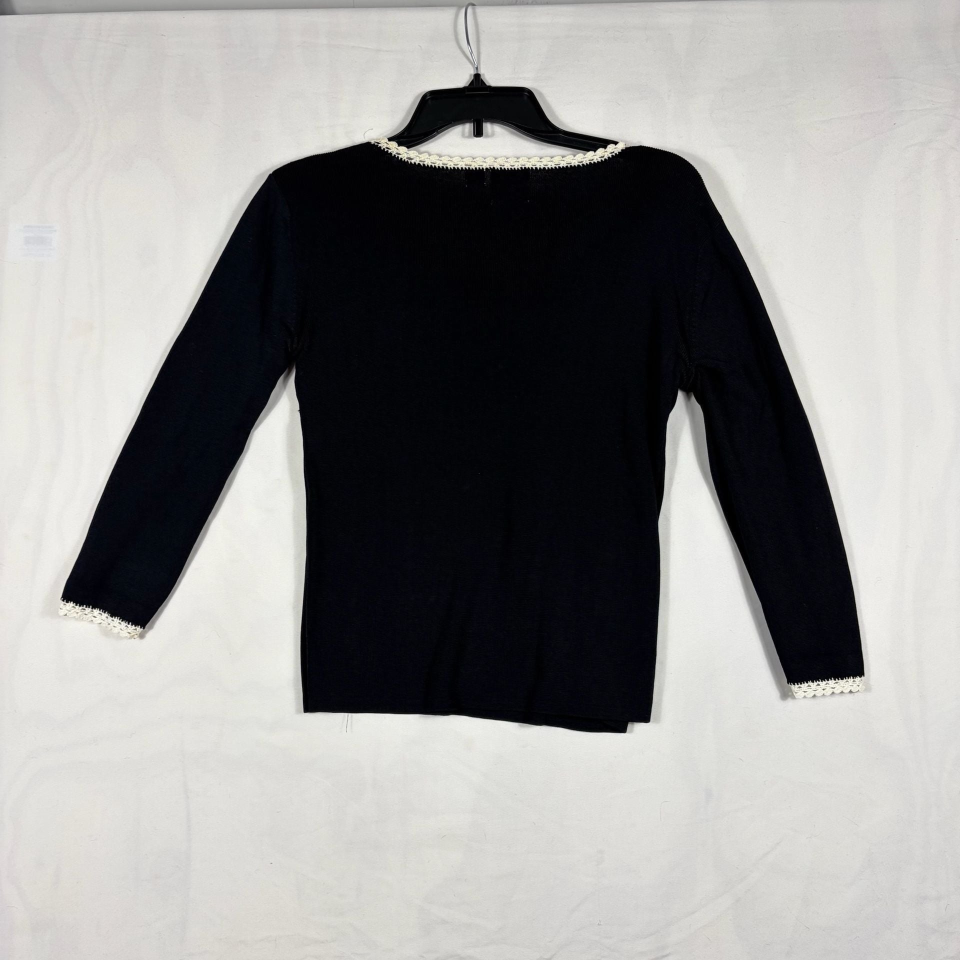 Pink Poodle Embroidered Sweater Size M Black Crochet Trim 6