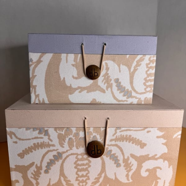 dB Decorative Storage Box Set 2 Piece Damask Fabric Beige Blue