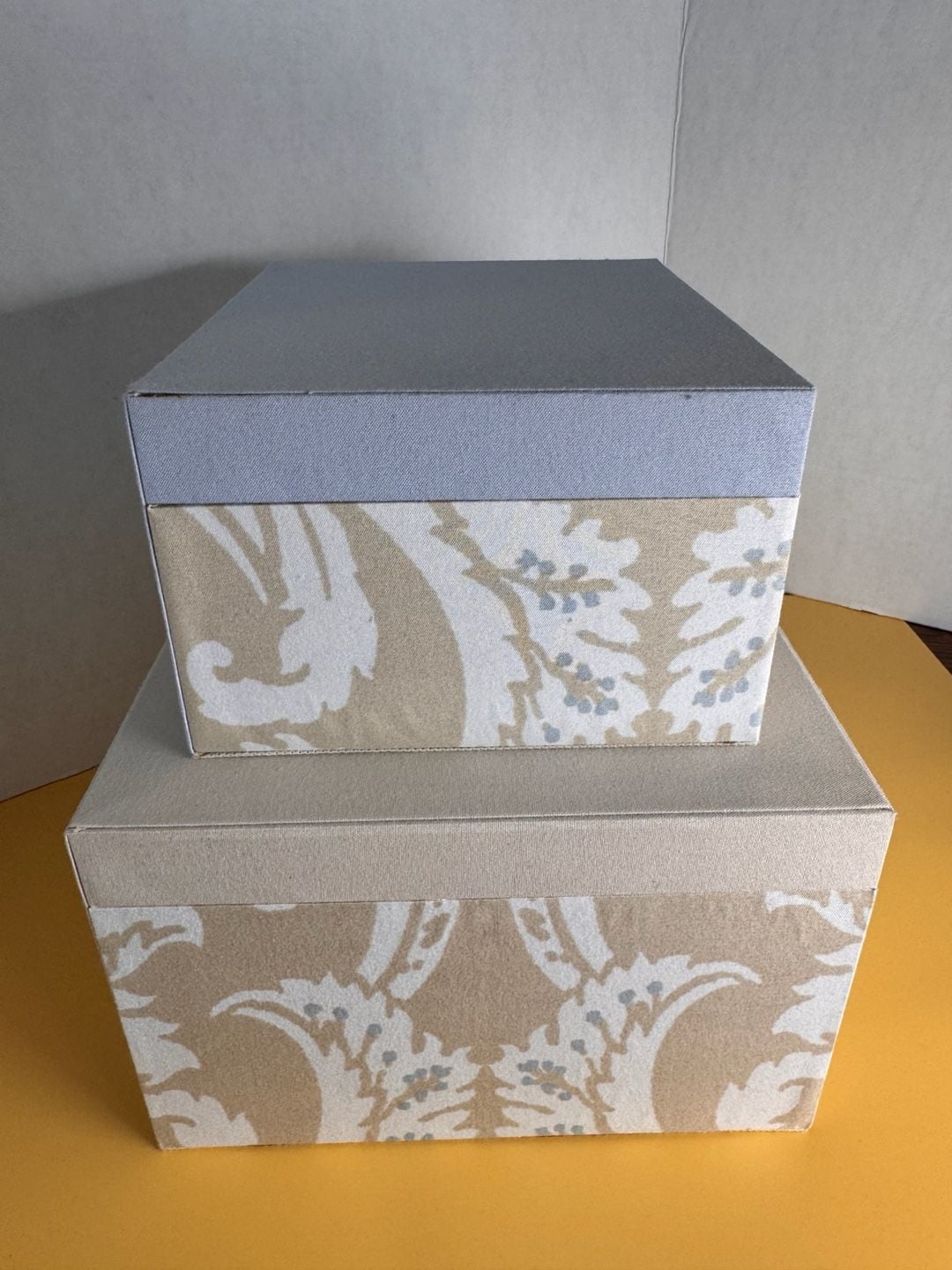 dB Decorative Storage Box Set 2 Piece Damask Fabric Beige Blue 2