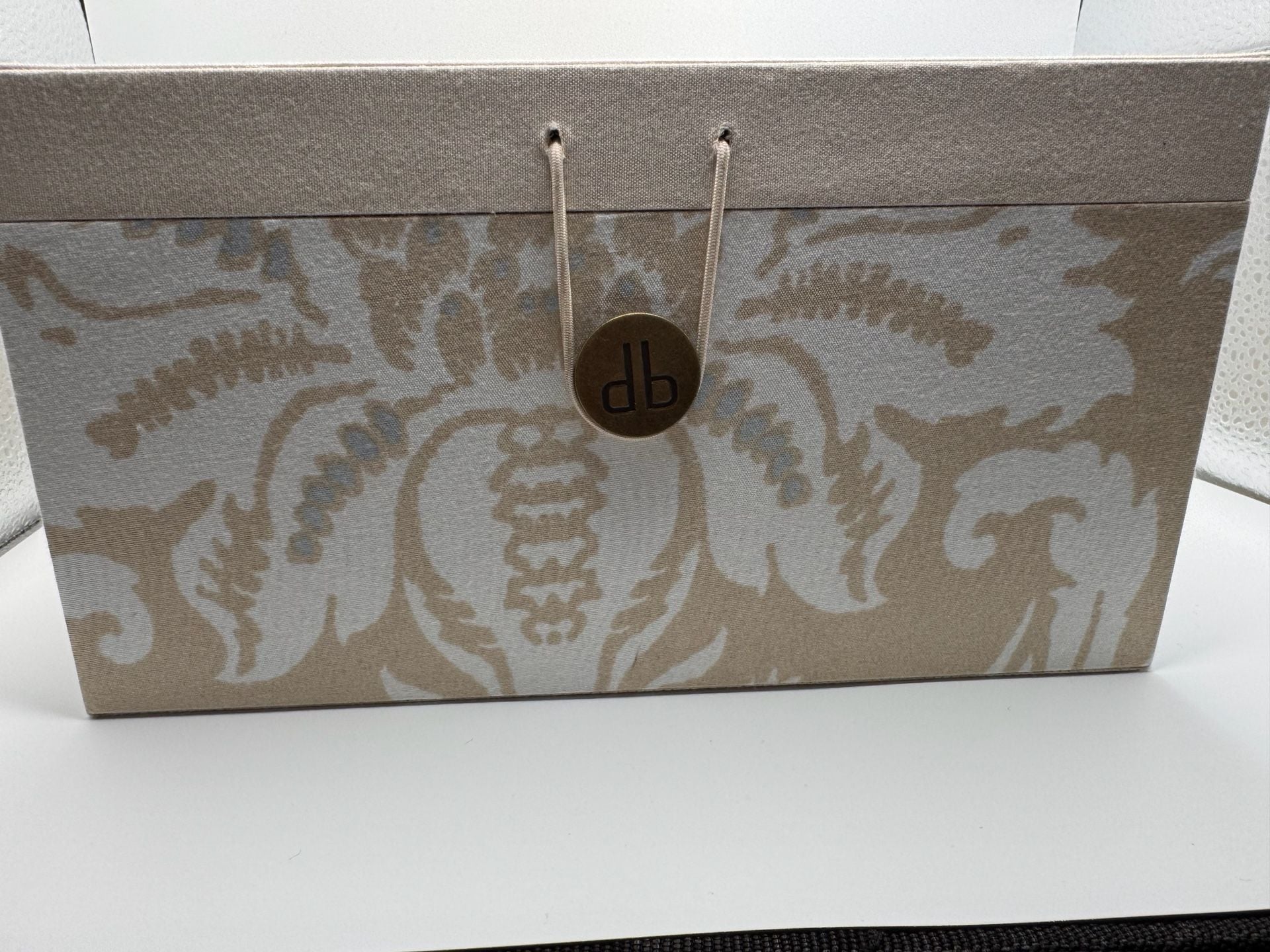 dB Decorative Storage Box Set 2 Piece Damask Fabric Beige Blue 3