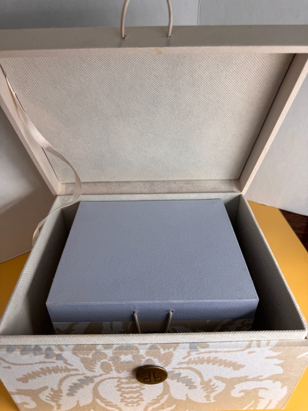 dB Decorative Storage Box Set 2 Piece Damask Fabric Beige Blue 6