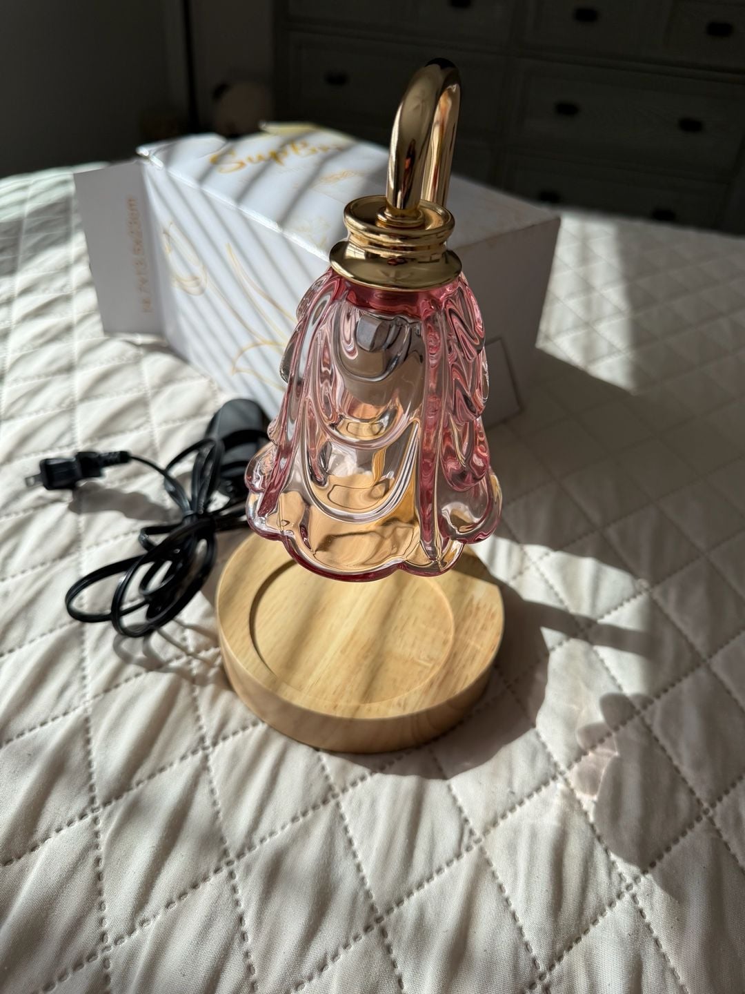 SupBri Tulip Candle Warmer Lamp Pink Glass Flower Design 1