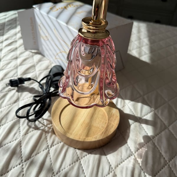 SupBri Tulip Candle Warmer Lamp Pink Glass Flower Design