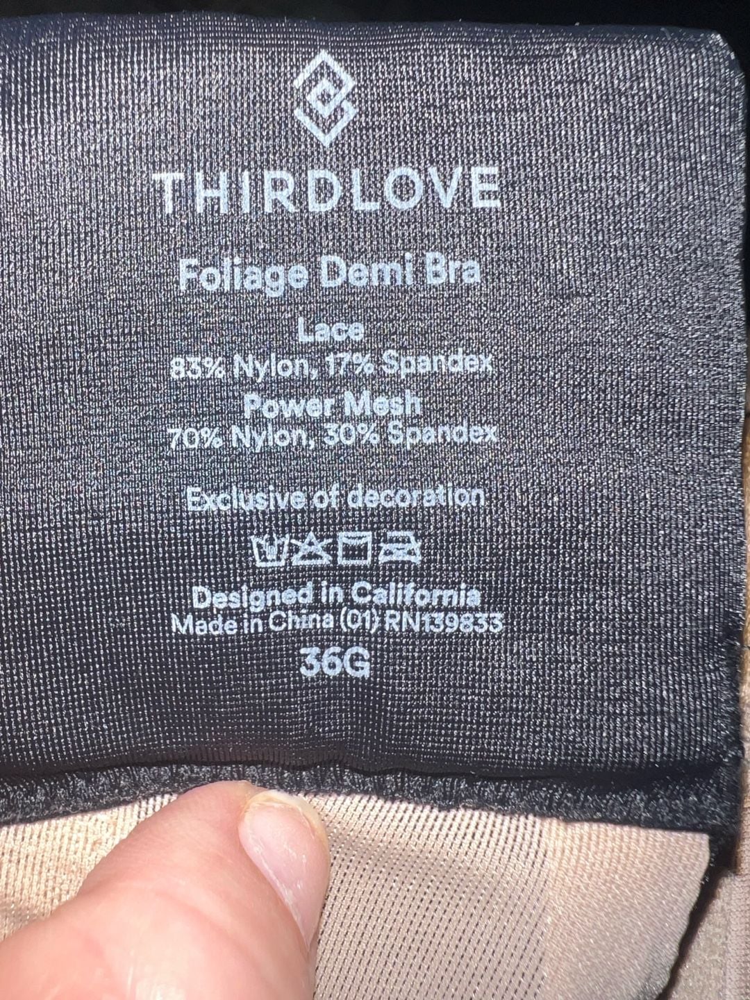 ThirdLove Foliage Demi Bra Size 36G Black Lace 3