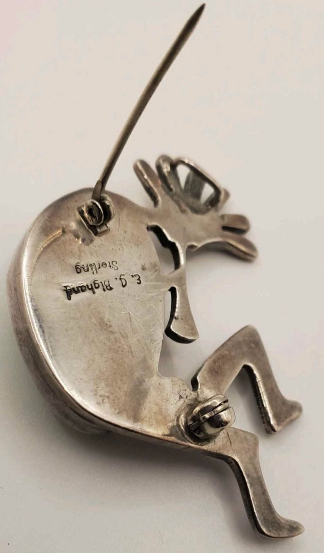 E.G. Bighand Sterling Silver Kokopelli PendantRARE Large Green Turquoise Stone. 3