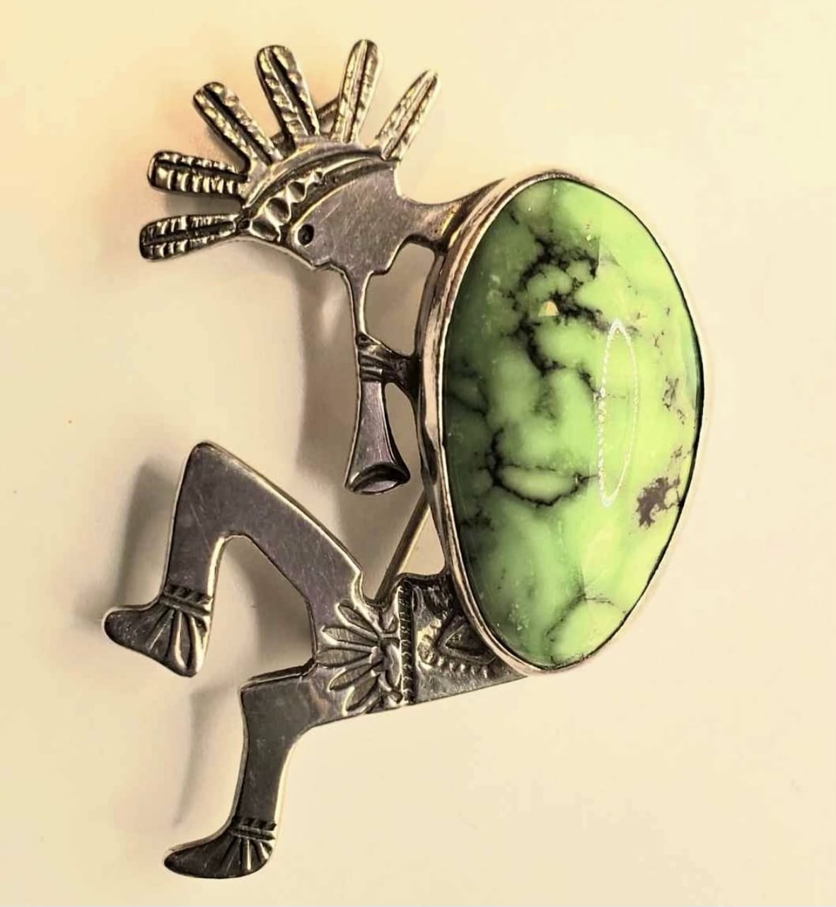 E.G. Bighand Sterling Silver Kokopelli PendantRARE Large Green Turquoise Stone. 4