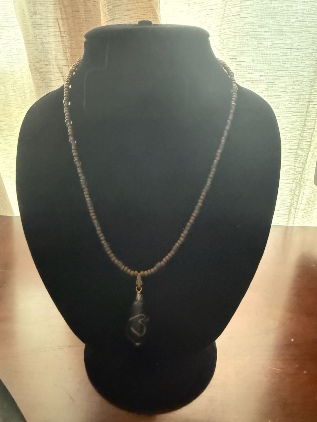 Boho Beaded Necklace Om Symbol Blue Teardrop Pendant 3
