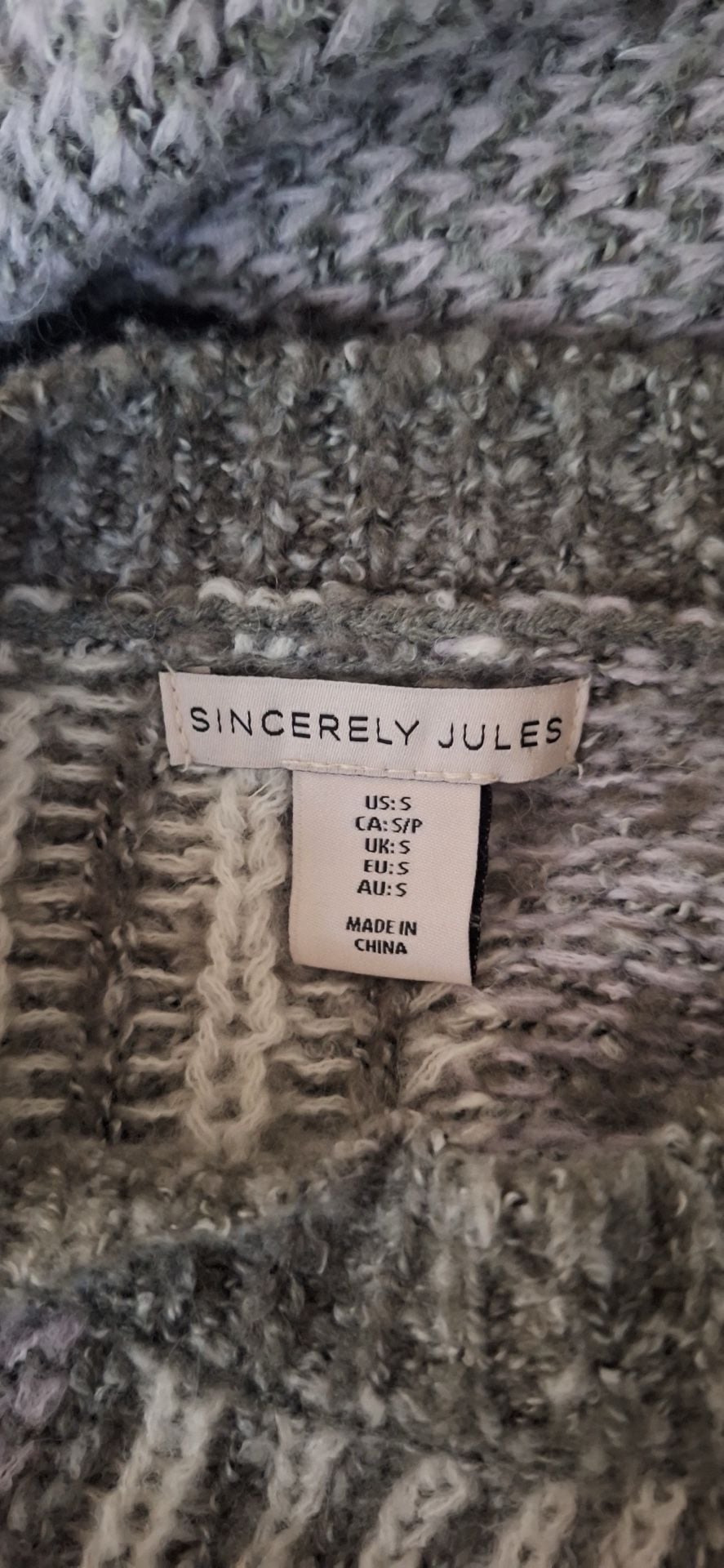 Sincerely Jules Patchwork Knit Sweater S, Oversized Crop Geometric Grey Lilac 9
