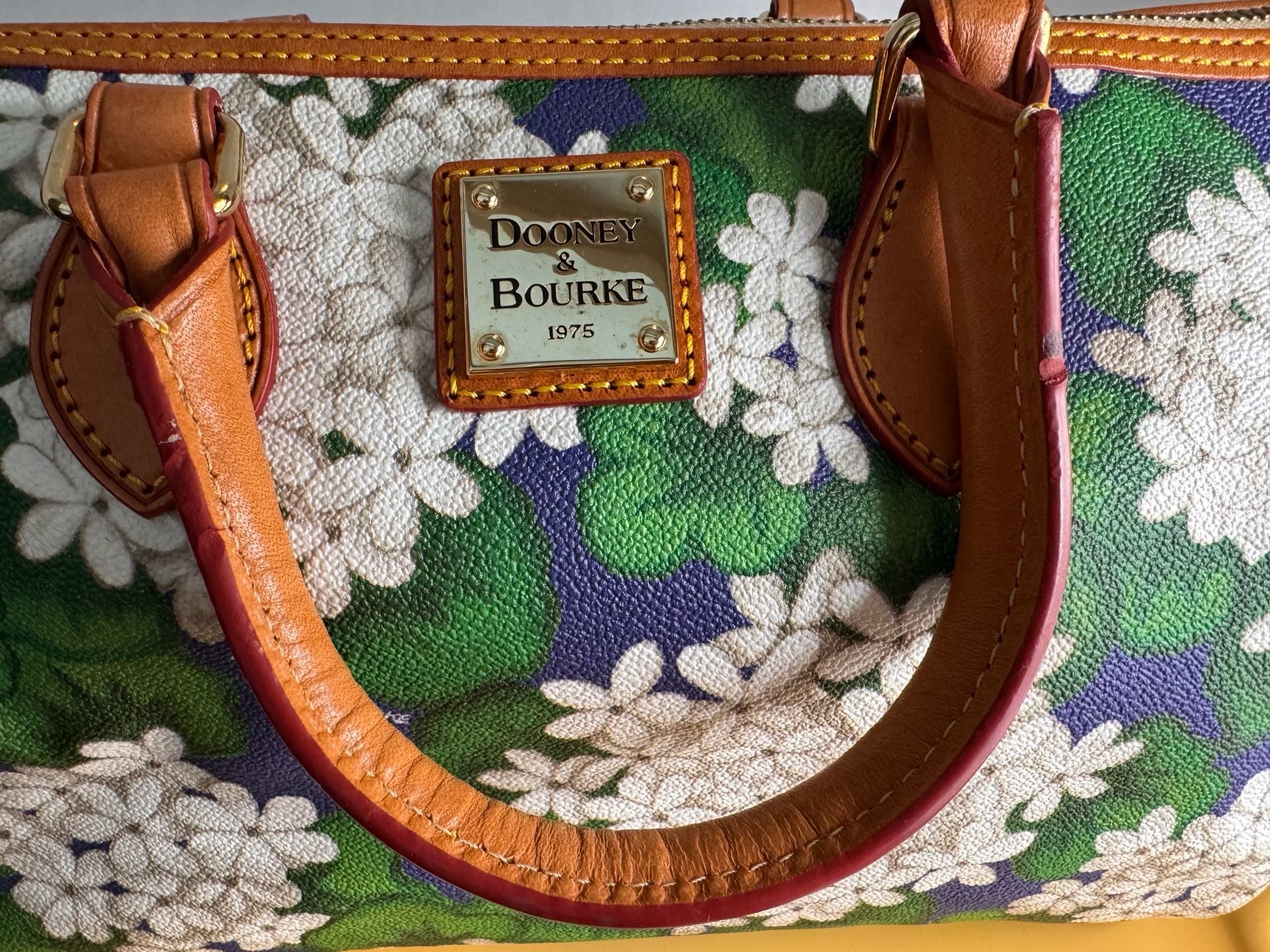 Dooney & Bourke Hydrangea Barrel Satchel Blue Green Floral Leather Bag 5