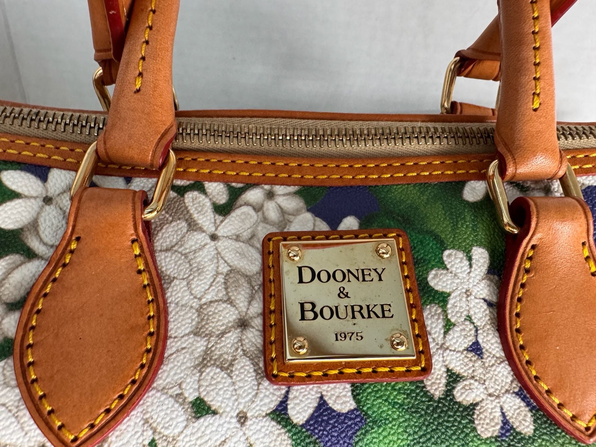 Dooney & Bourke Hydrangea Barrel Satchel Blue Green Floral Leather Bag 6
