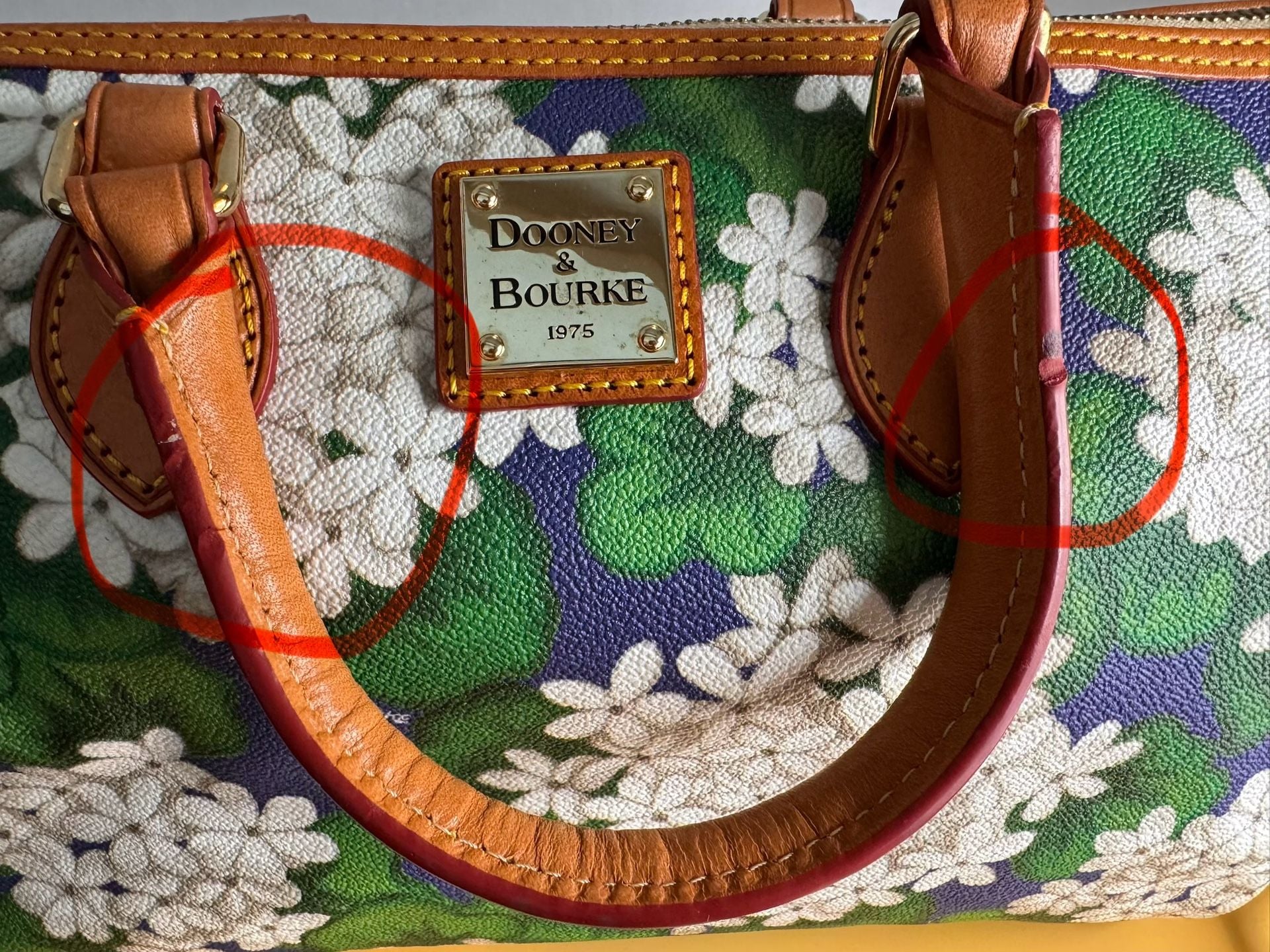 Dooney & Bourke Hydrangea Barrel Satchel Blue Green Floral Leather Bag 12