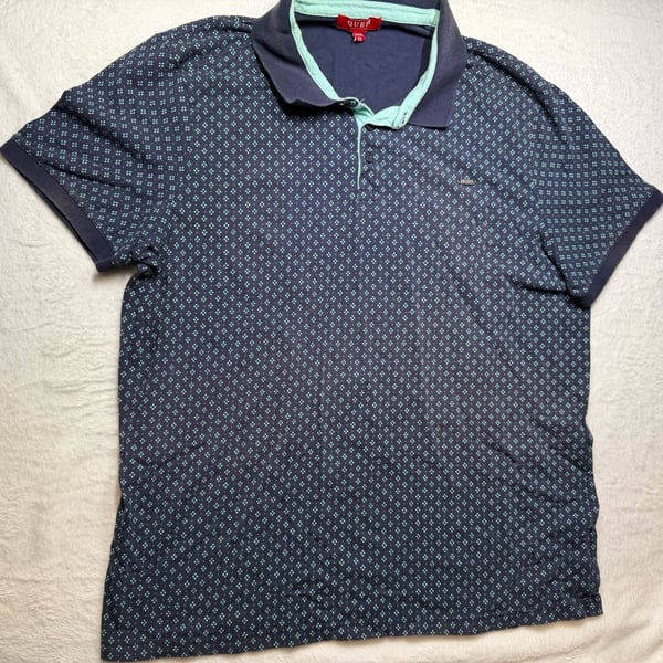 Guess Geometric Print Polo Shirt Size XXL Navy Blue Mint