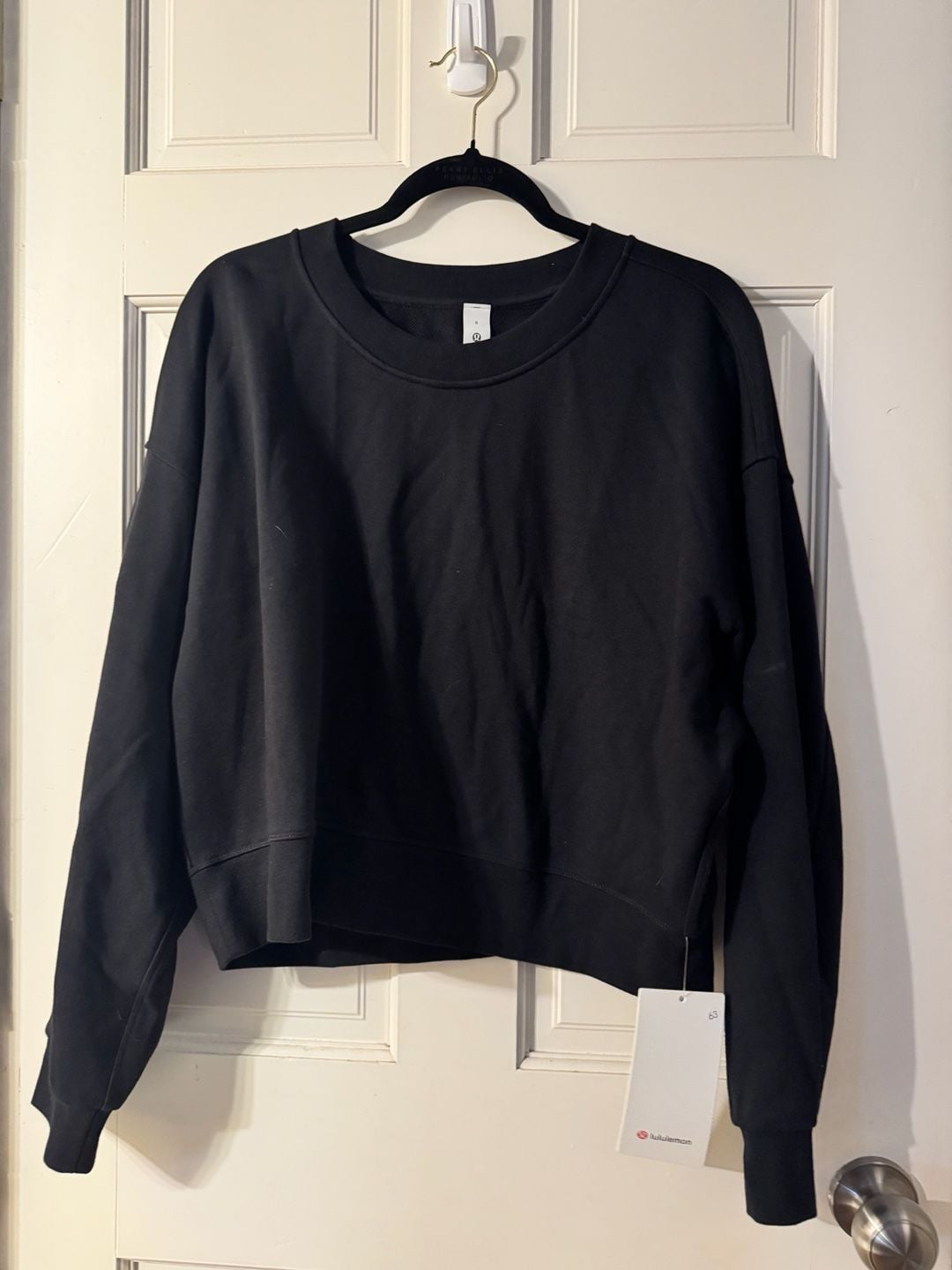 NWT Lululemon Perfectly Oversized Cropped Crew Size 8 Black French Terry 2