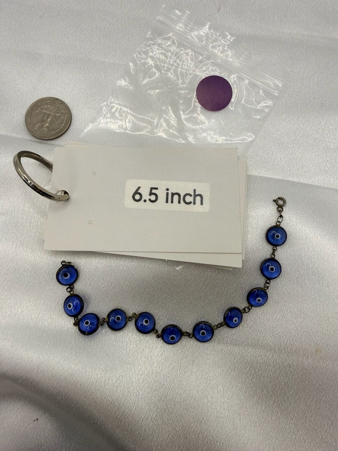 Vintage Evil Eye Bracelet Size 6.5 Inch Cobalt Blue Glass Silver Link 3