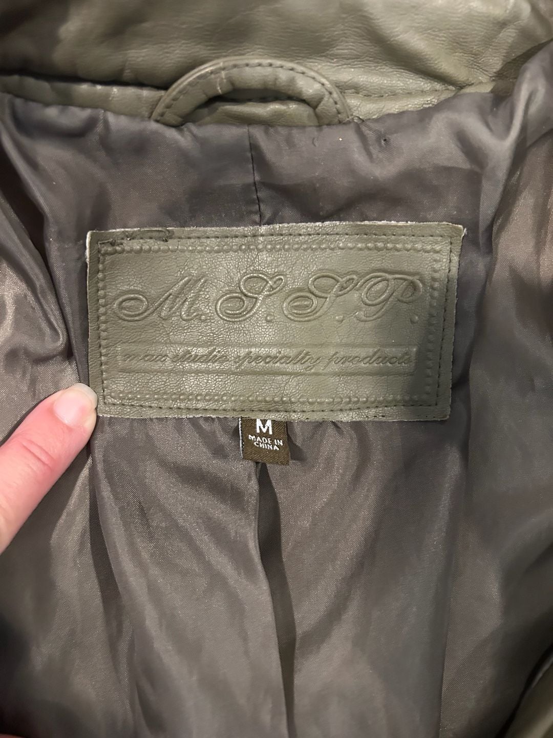 Mssp Faux Leather Moto Jacket Size M Olive Green Quilted 4