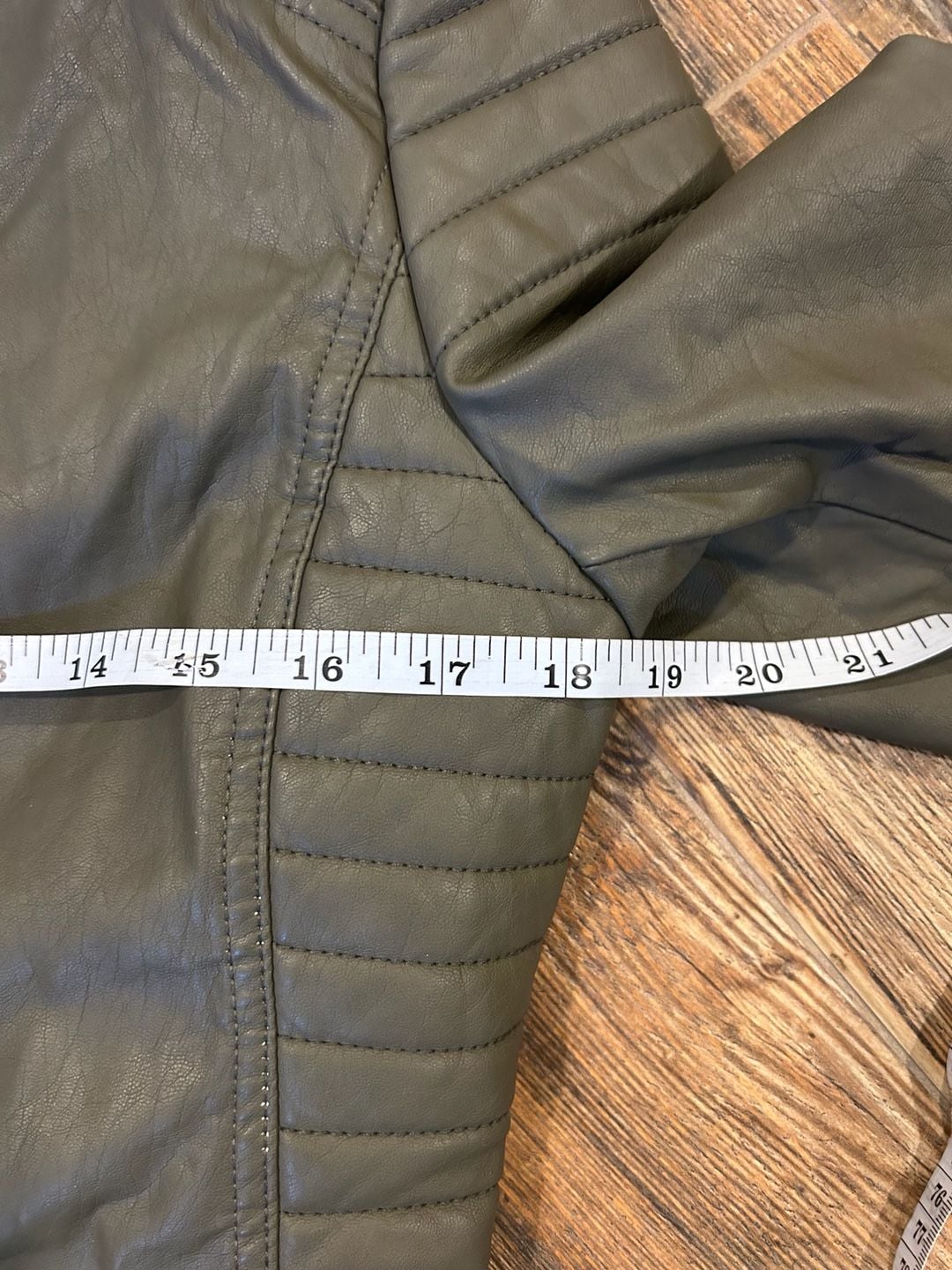 Mssp Faux Leather Moto Jacket Size M Olive Green Quilted 8