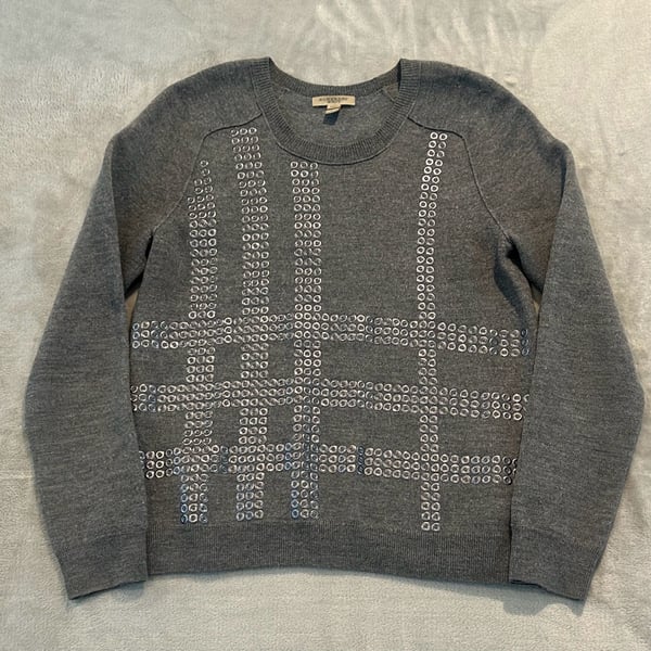 Burberry Brit Check Pattern Sweater Size M Grey Wool Cotton Knit