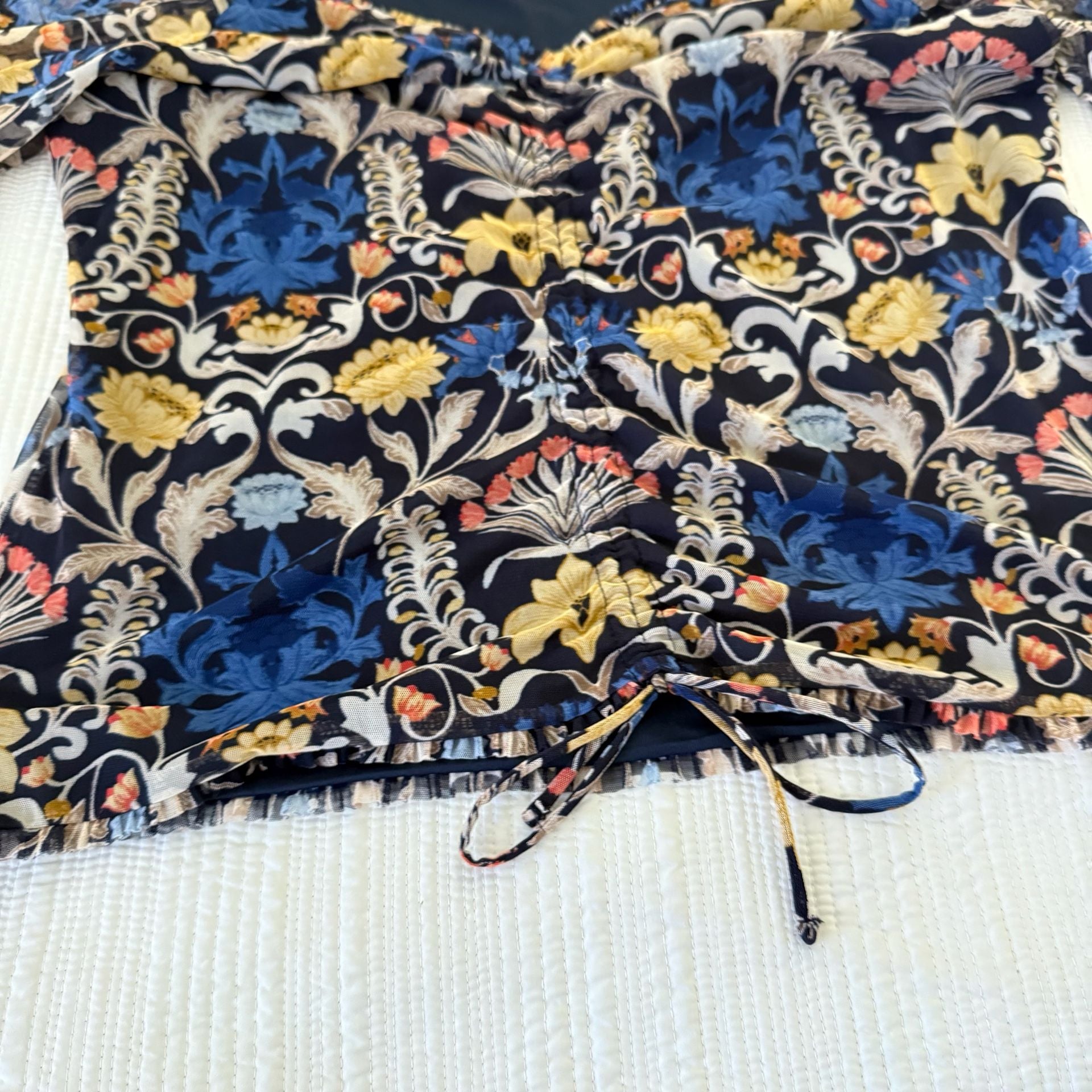 INC International Concepts Floral Blouse Size XL Blue Yellow 7