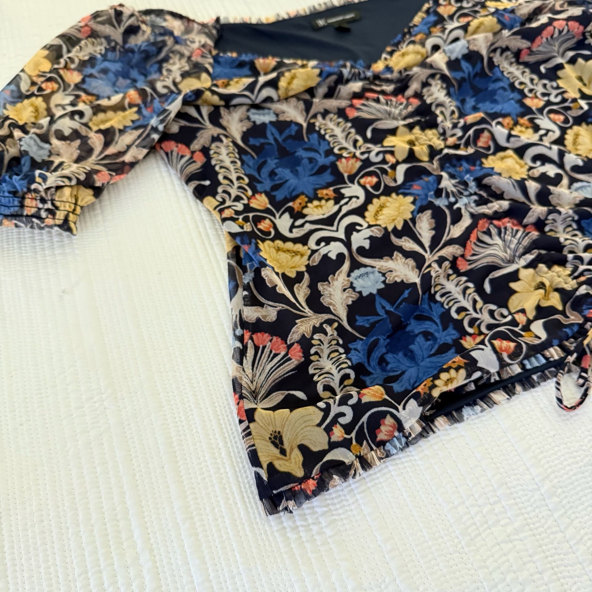 INC International Concepts Floral Blouse Size XL Blue Yellow 8