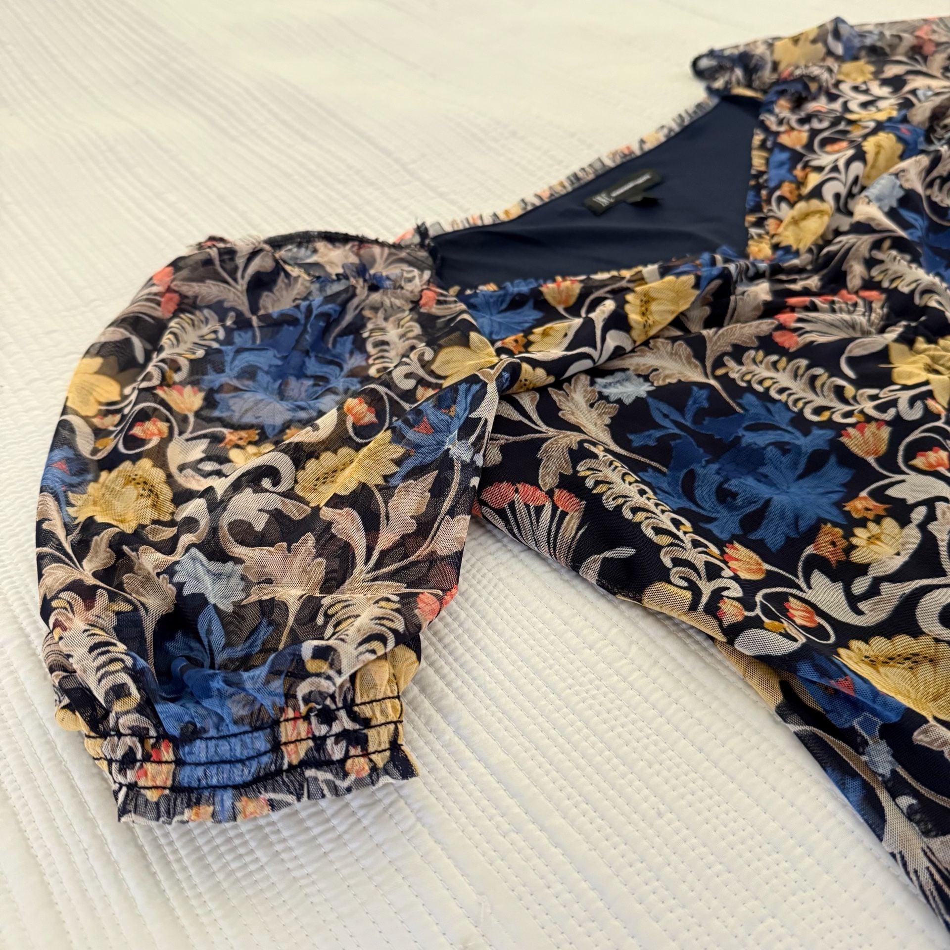INC International Concepts Floral Blouse Size XL Blue Yellow 9