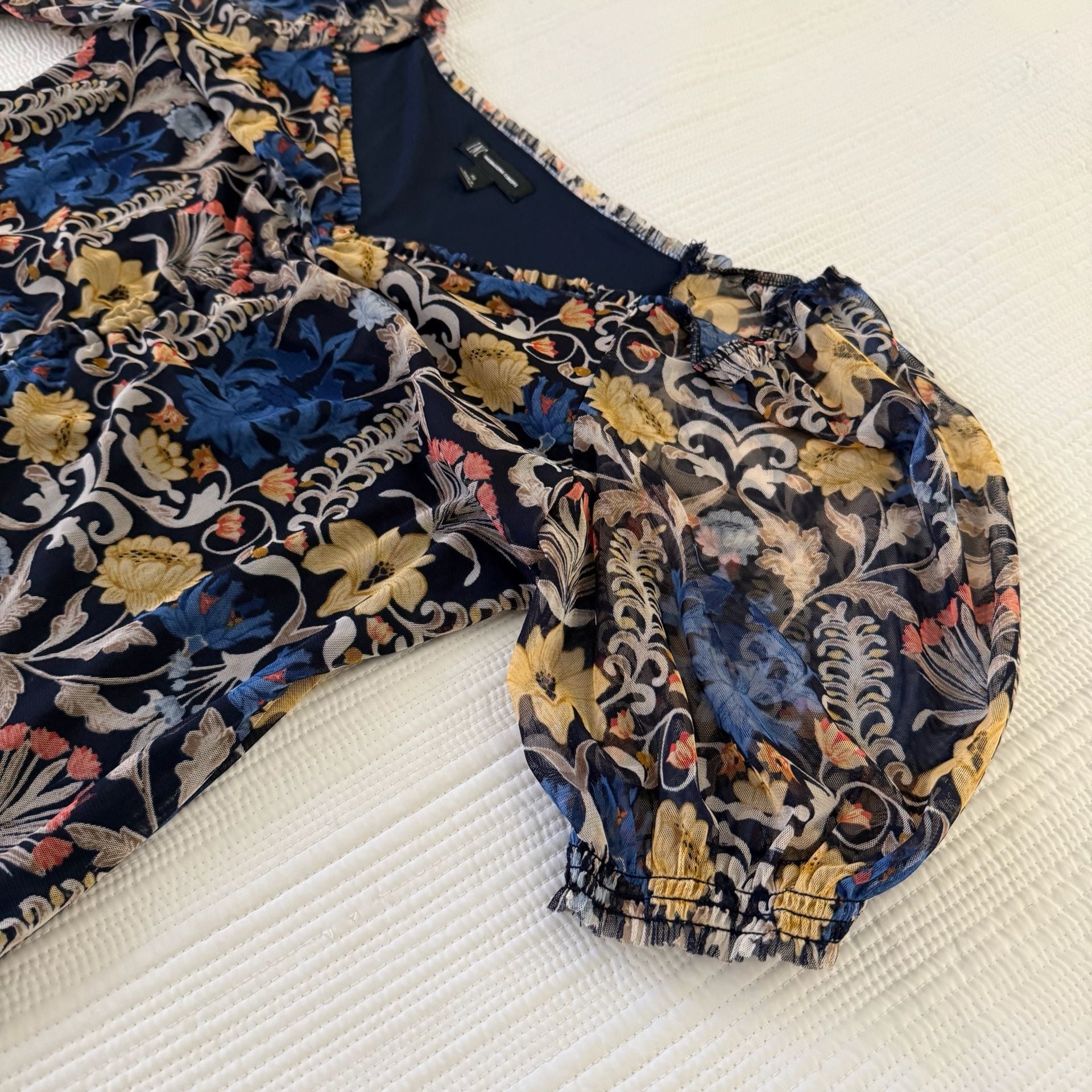 INC International Concepts Floral Blouse Size XL Blue Yellow 10