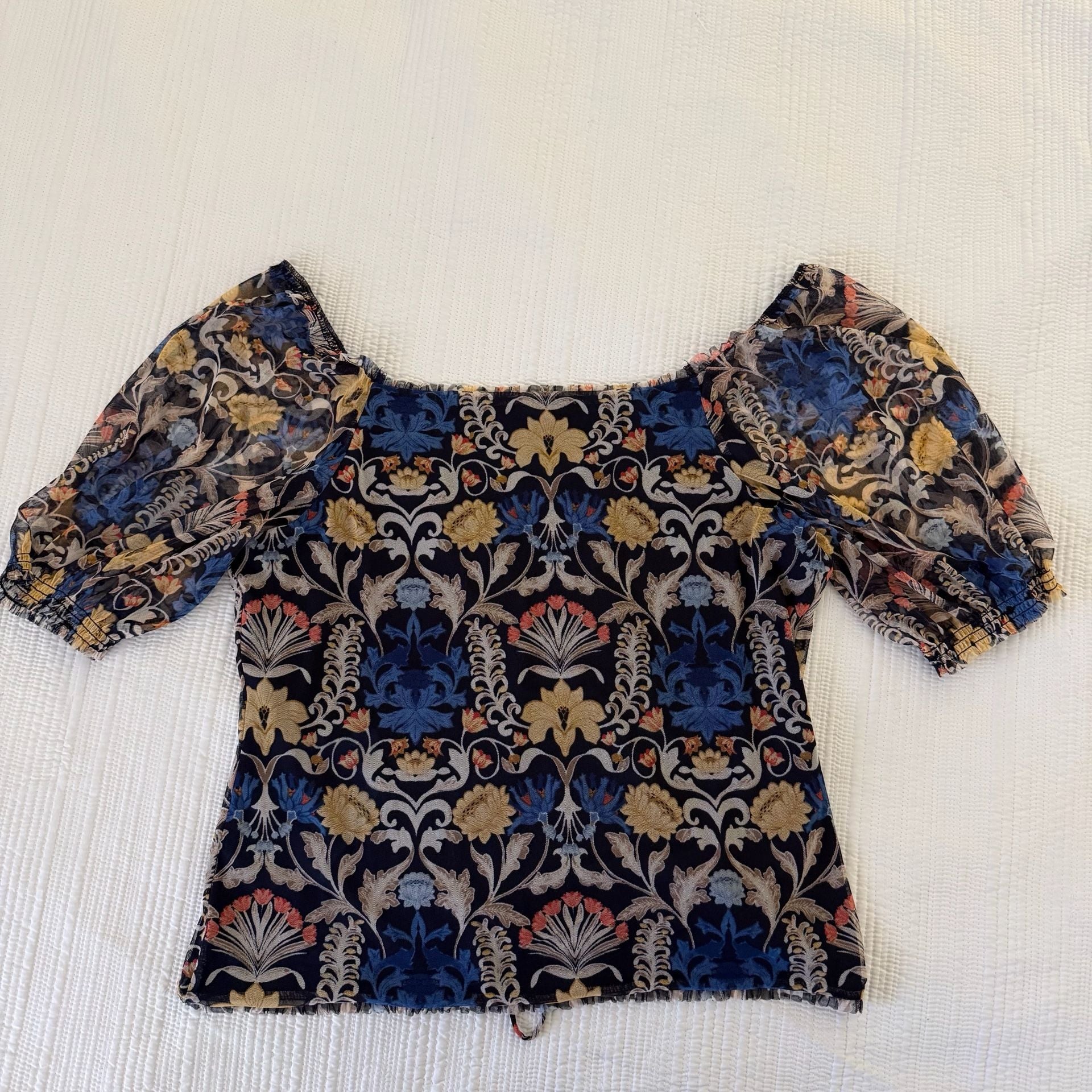 INC International Concepts Floral Blouse Size XL Blue Yellow 11