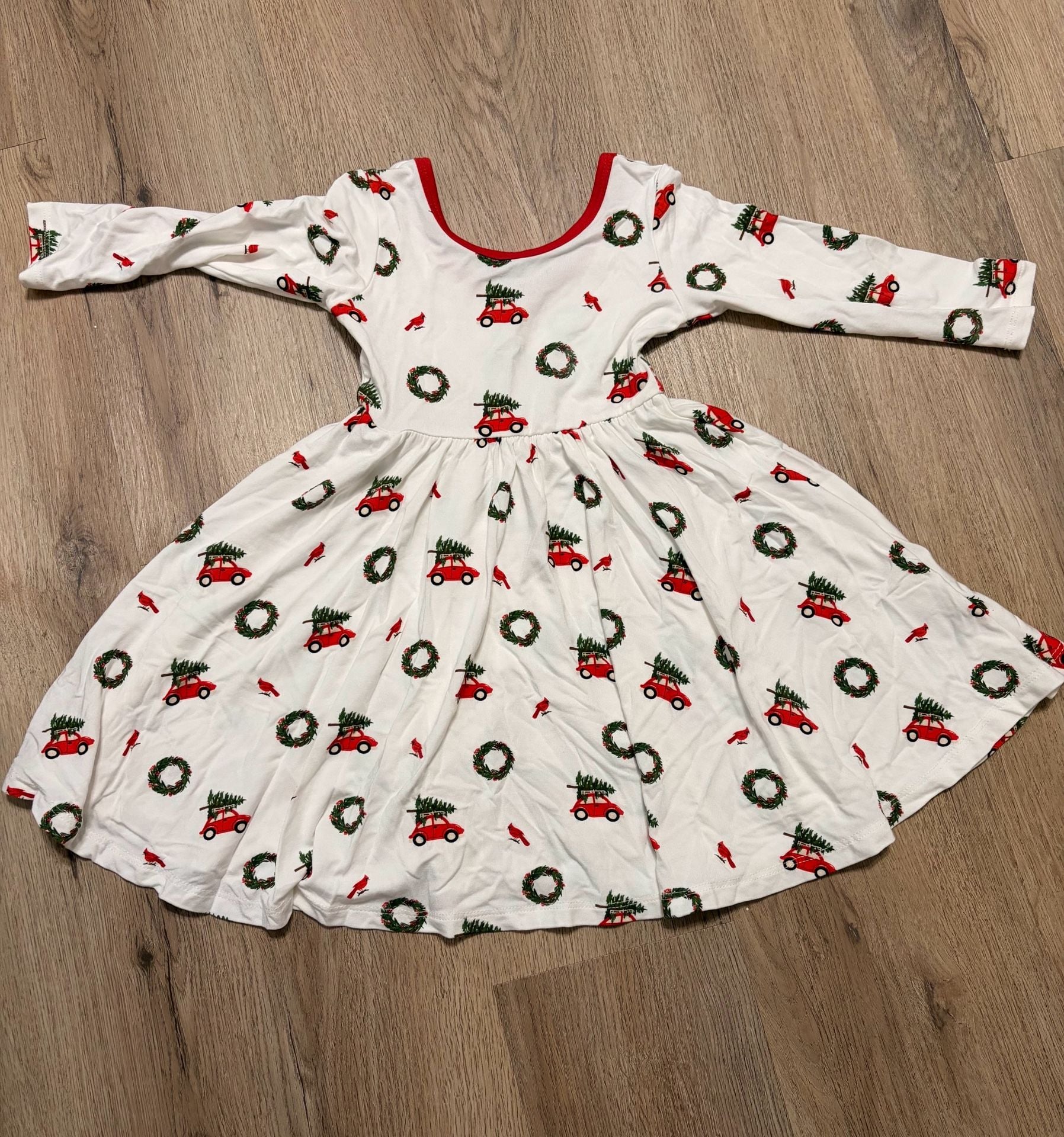 Kyte Baby Wreath Red Car Christmas Twirl Dress 18-24 months White 2