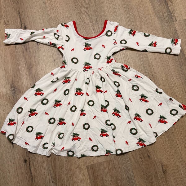Kyte Baby Wreath Red Car Christmas Twirl Dress 18-24 months White