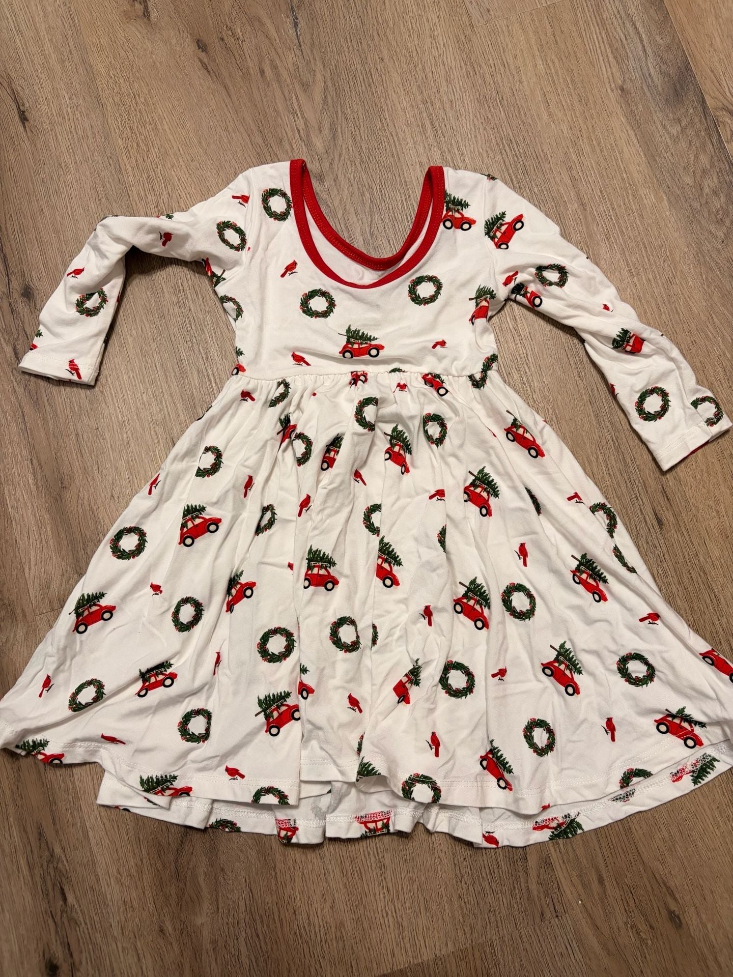 Kyte Baby Wreath Red Car Christmas Twirl Dress 18-24 months White 5