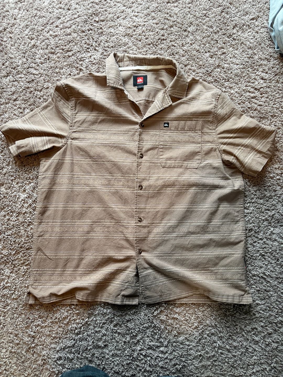 Quiksilver Short Sleeve Button Down Shirt Size M Brown Striped 2