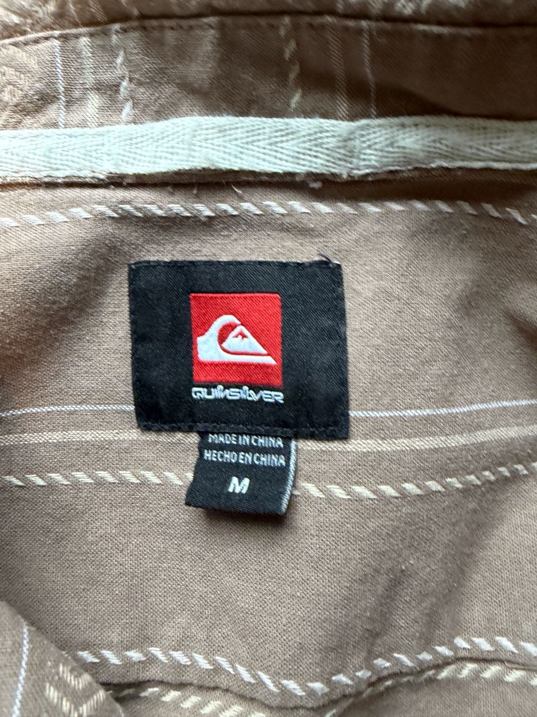 Quiksilver Short Sleeve Button Down Shirt Size M Brown Striped 4