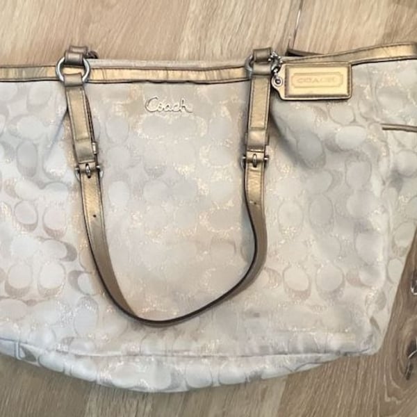 Coach East West Gallery Metallic Khaki Gold Purse Tote Handbag