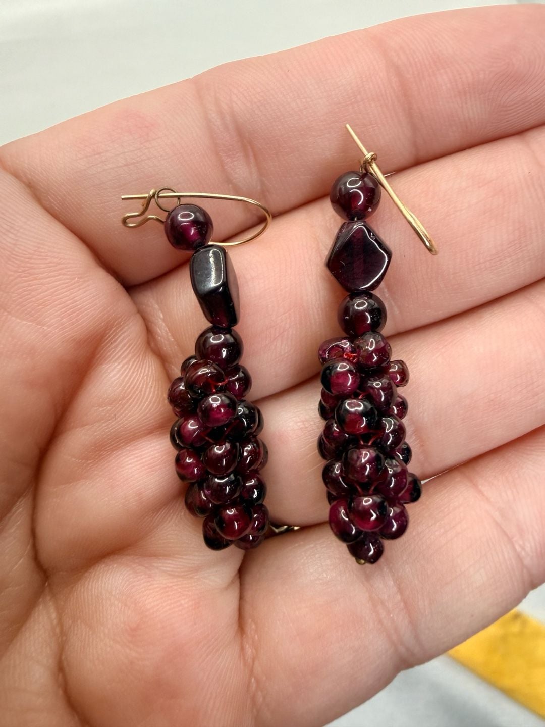 Vintage Garnet Grape Cluster Dangle Drop Earrings 2