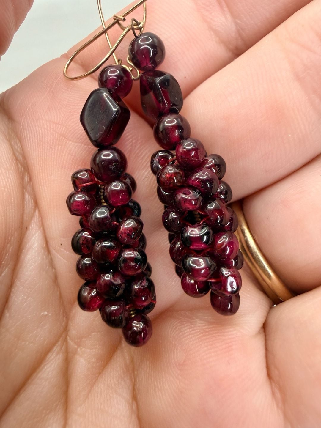Vintage Garnet Grape Cluster Dangle Drop Earrings 4