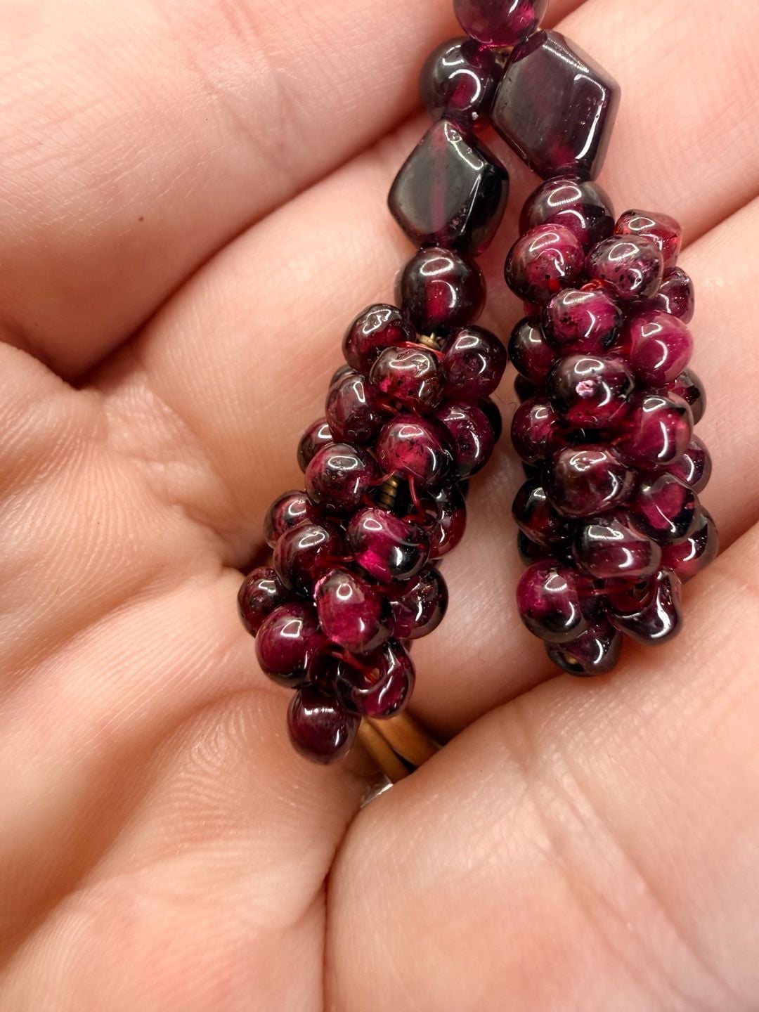 Vintage Garnet Grape Cluster Dangle Drop Earrings 6