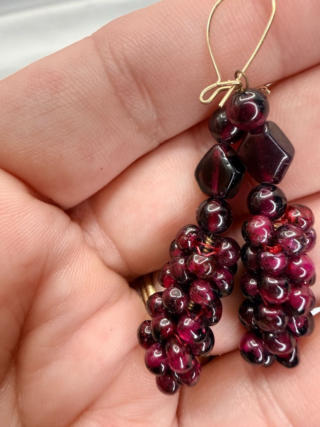 Vintage Garnet Grape Cluster Dangle Drop Earrings 7