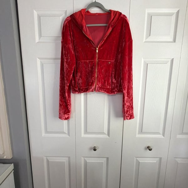 Fabletics Crushed Velour Zip-Up Hoodie Size M Red