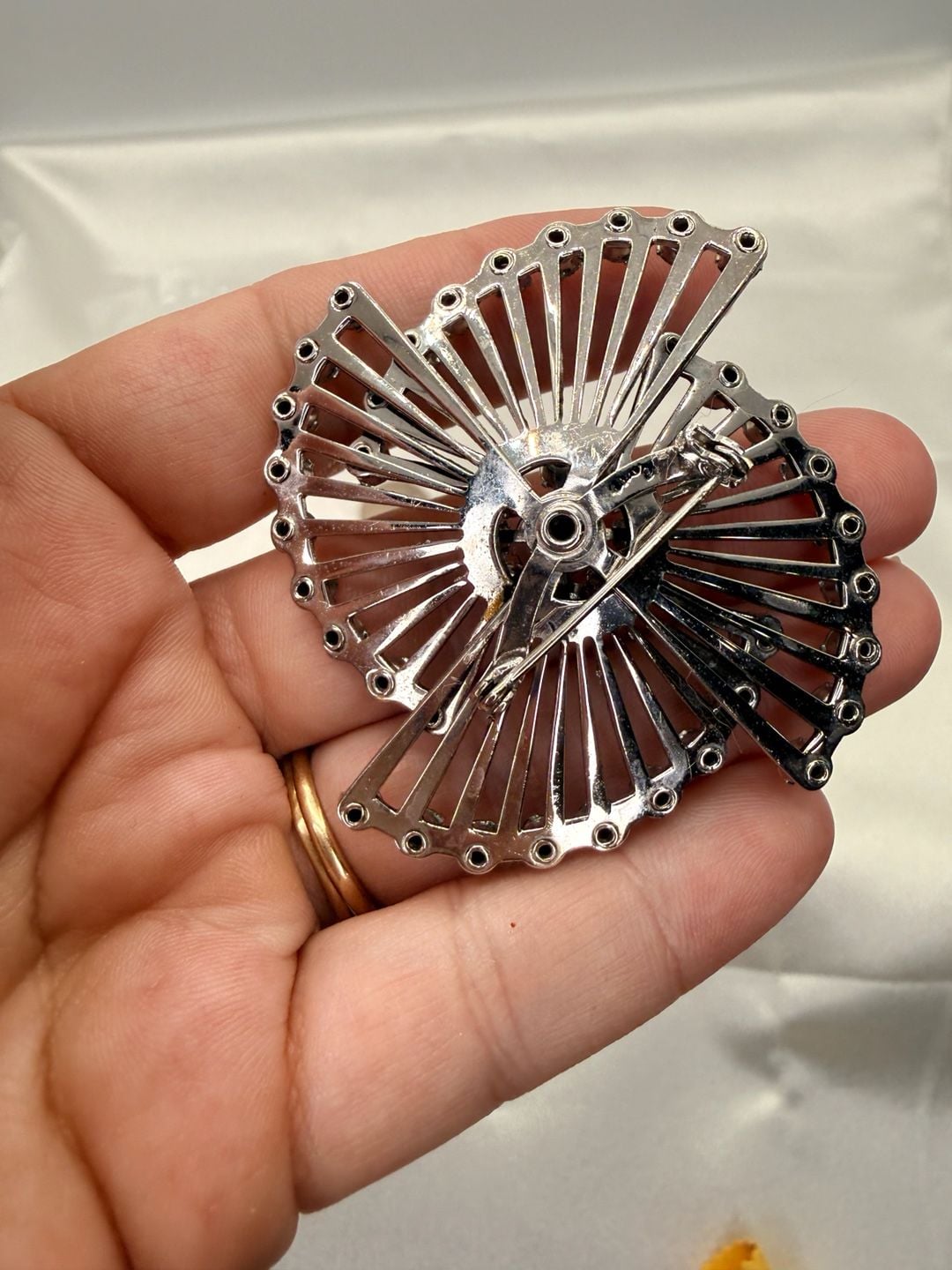 Coro Black Enamel Rhinestone Starburst Spiral Brooch 5