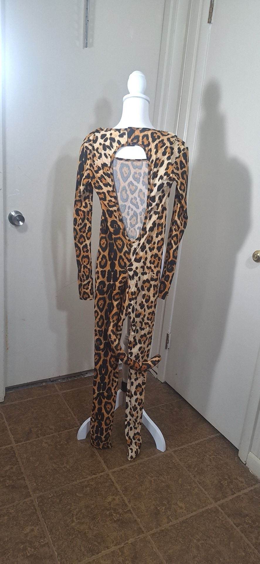 Leopard Print Long Sleeve Jumpsuit With Attached Tail 7