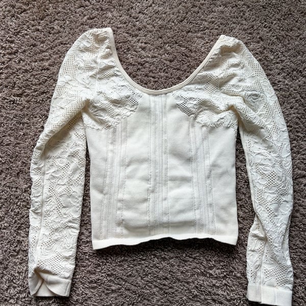 Out From Under Long Sleeve Top Size S/M Cream Lace Pointelle Ribbed Knit