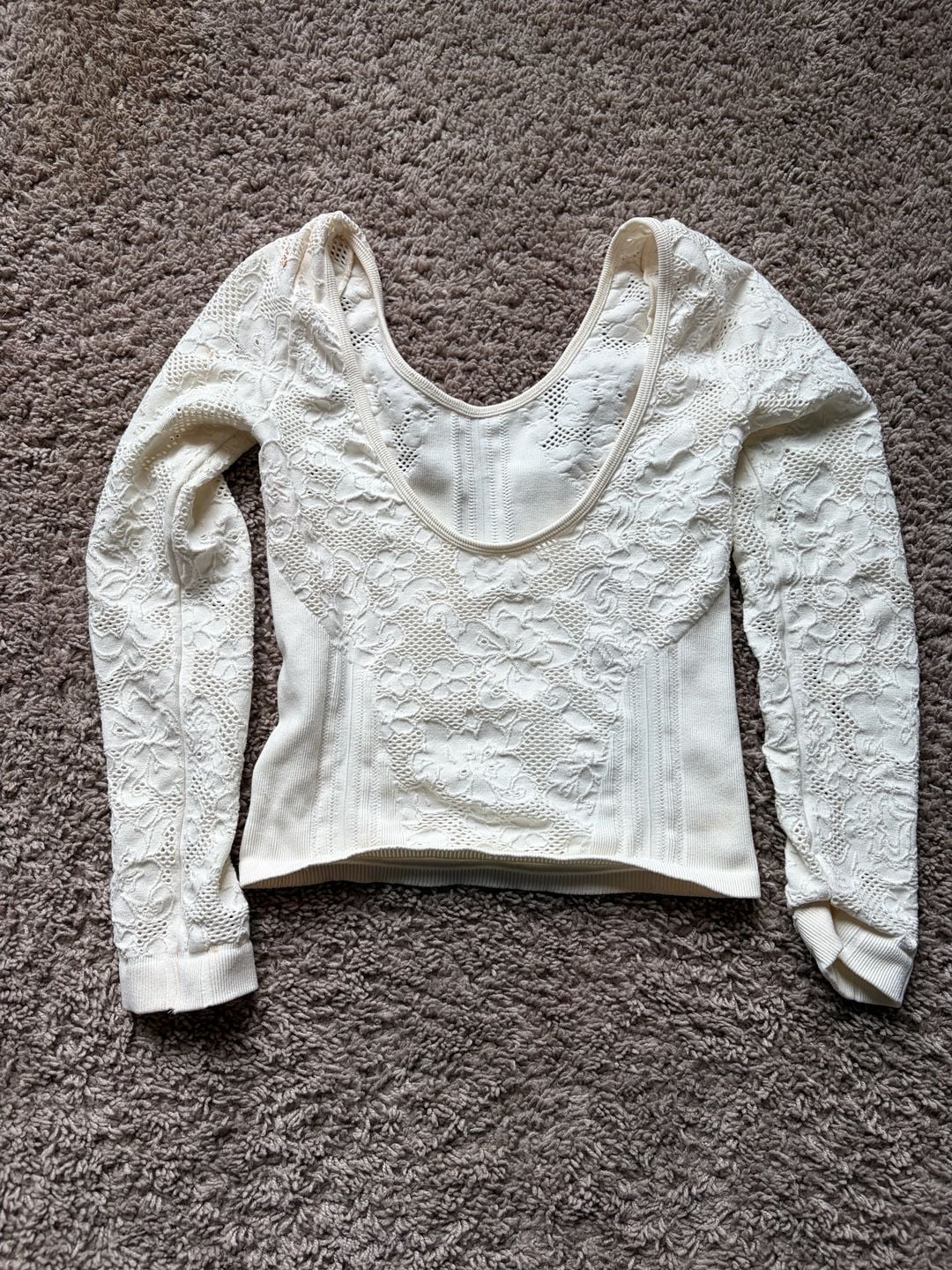 Out From Under Long Sleeve Top Size S/M Cream Lace Pointelle Ribbed Knit 3