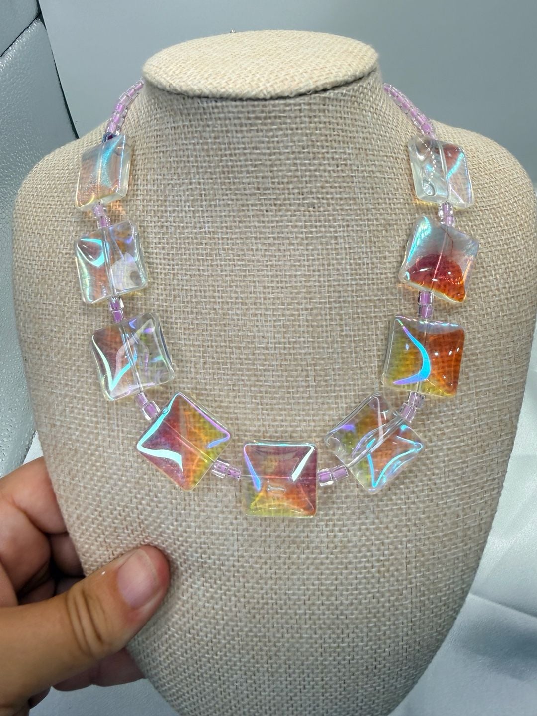Handmade Aurora Crystal Glass Beaded Necklace 16 Inch 2