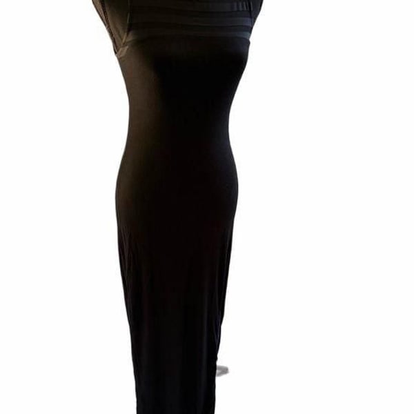 BCBGeneration Black Mesh Stripe Sleeveless Maxi Dress XS
