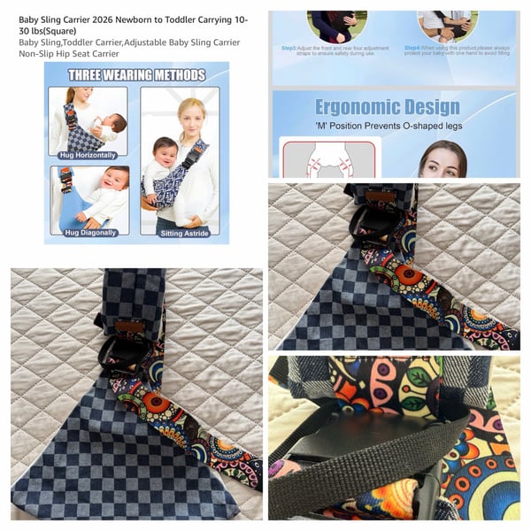 Baby Sling Carrier 2026 Newborn to Toddler Carrying 10-30 lbs (Square)