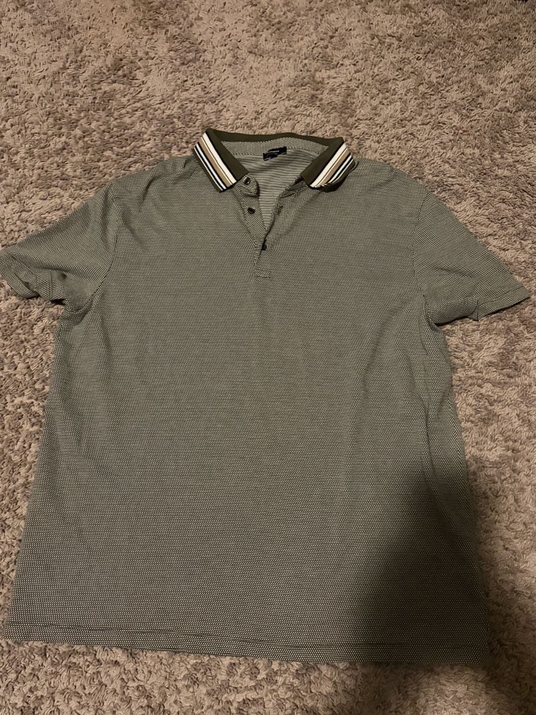Express Polo Shirt Size XL Green Textured Knit Striped Collar 2