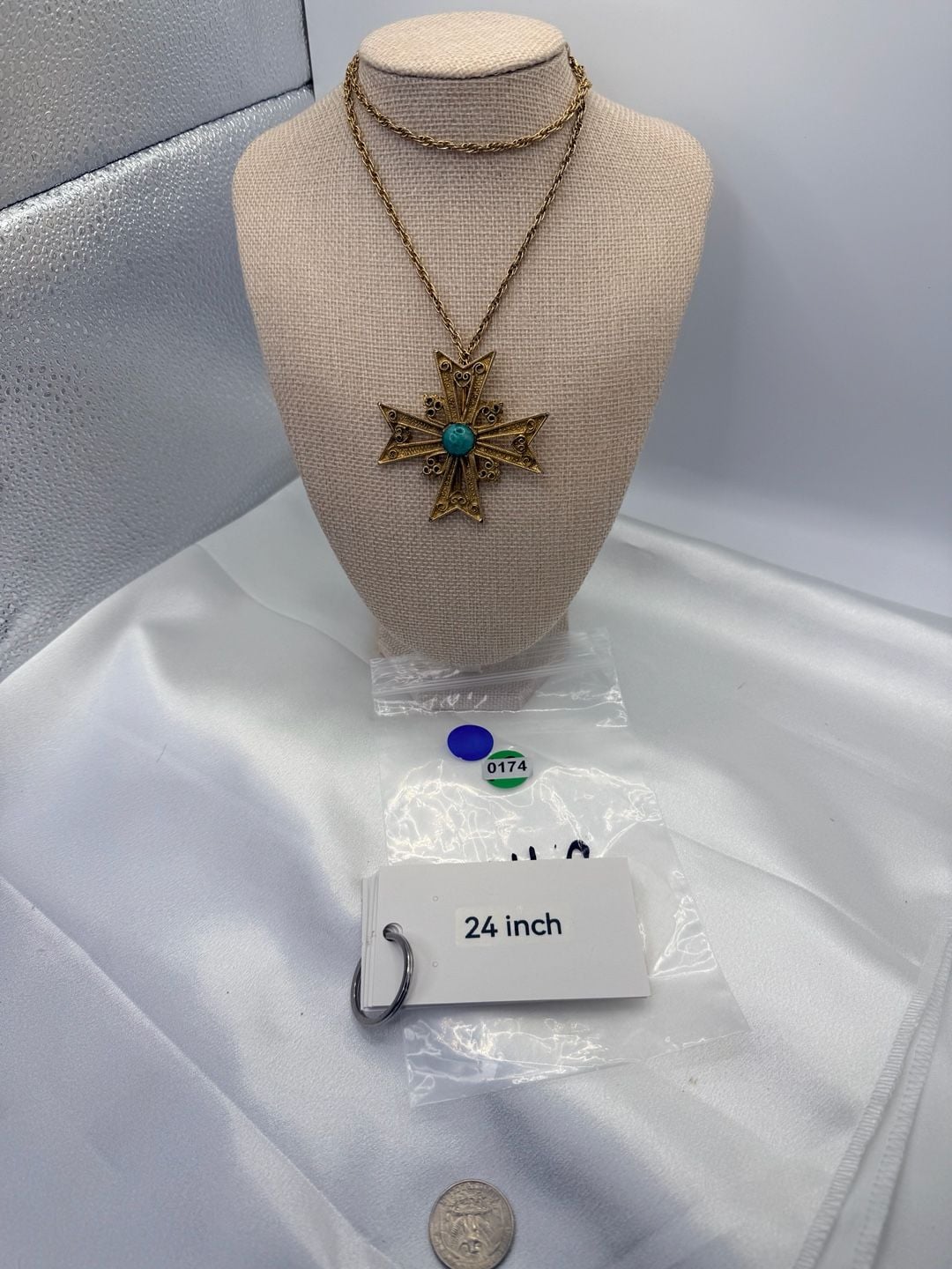 Vintage Filigree Maltese Cross Pendant Necklace 24 Inch 3